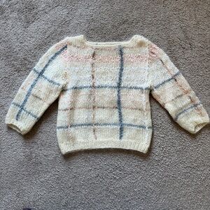 VTG ~ 1980s ~ lauren hansen ~ Ivory Plaid Hand Knitted Sweater ~ Size S